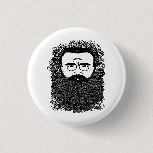 Bóton Redondo 2.54cm Homem Whimsical Barba bigode flores arte