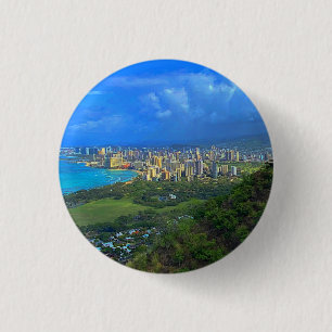 Bóton Redondo 2.54cm Honolulu, Hawaii Skyline nº 1 Botão