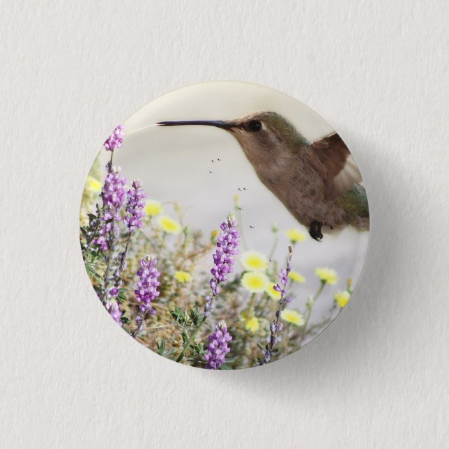 Bóton Redondo 2.54cm Hummingbird e flores silvestres Arte digital (Frente)