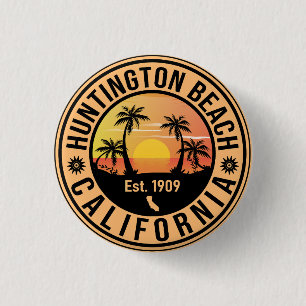 Bóton Redondo 2.54cm Huntington Beach California Retro Sunset Souvenirs