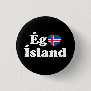 Bóton Redondo 2.54cm I Heart (Love) Islândia [Ég Elska Ísland] Islandês