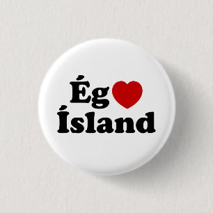 Bóton Redondo 2.54cm I Heart (Love) Islândia [Ég Elska Ísland] Islandês