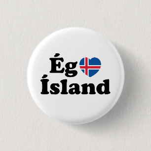 Bóton Redondo 2.54cm I Heart (Love) Islândia [Ég Elska Ísland] Islandês