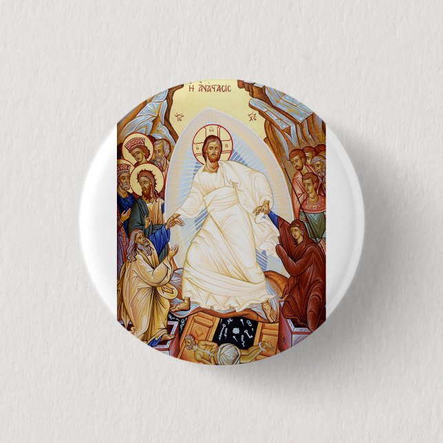 Bóton Redondo 2.54cm Ícone Ortodoxo da Ressurreição da Anastase (Frente)