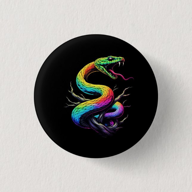 Bóton Redondo 2.54cm Ilustração Colorida de Cobra (Frente)