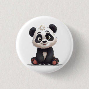 Bóton Redondo 2.54cm Ilustração de Desenho Animado de Urso Panda Sentad