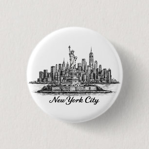 Bóton Redondo 2.54cm Ilustração de Linha do Horizonte de Nova York