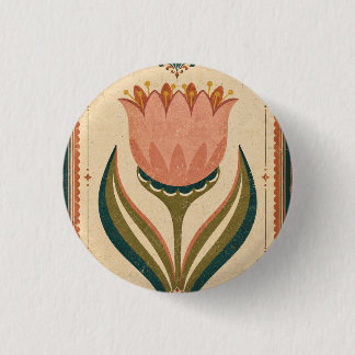 Bóton Redondo 2.54cm Ilustração de Tulipa Antiga em Estilo Folclórico V