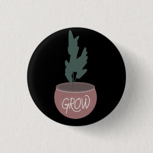 Bóton Redondo 2.54cm Ilustração Desenhada à Mão de Planta em Vaso Cresc