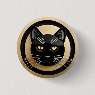 Bóton Redondo 2.54cm Ilustração Estilizada de Gato Preto
