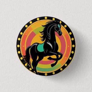 Bóton Redondo 2.54cm Ilustração Estilizada de um Cavalo Preto
