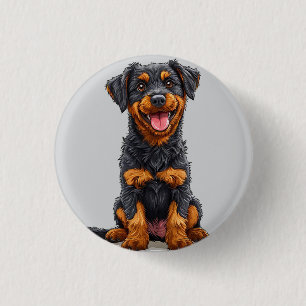 Bóton Redondo 2.54cm Ilustração Feliz de um Cão Preto e Castanho