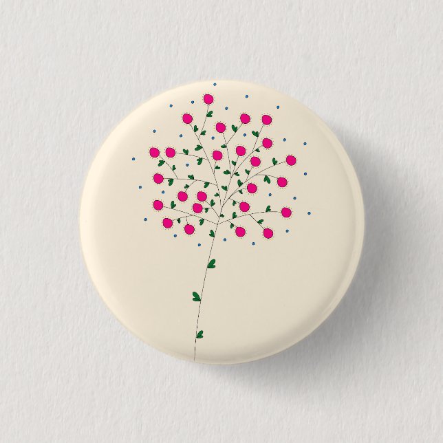 Bóton Redondo 2.54cm Ilustração Moderna e Radiante com Flores Rosa (Frente)