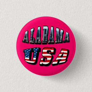 Bóton Redondo 2.54cm Imagem do Alabama e bandeira dos EUA Font