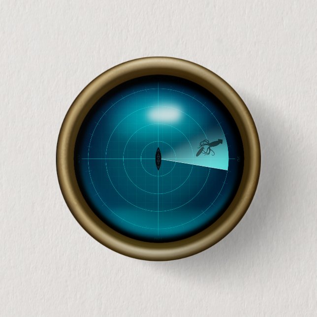 Bóton Redondo 2.54cm Imagem Sonar de Navio de um Steampunk Náutico Krak (Frente)