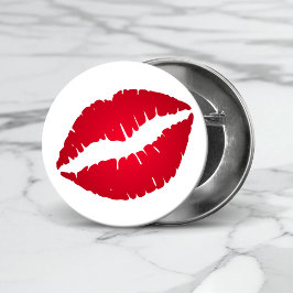 Bóton Redondo 2.54cm Impressão de Beijo de Batom Vermelho Rico