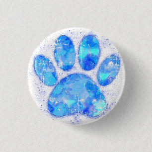 Bóton Redondo 2.54cm Impressão de Pata de Cachorro em Aquarela Azul Des