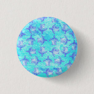Bóton Redondo 2.54cm Impressão de Tartaruga do Mar Azul