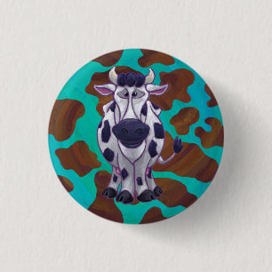 Bóton Redondo 2.54cm Impressão de Vaca Marrom e Teal