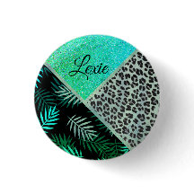 Impressão Tropical Leopardo de Teal com Glittery