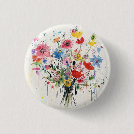 Bóton Redondo 2.54cm Insígnia floral caprichosa, florido, crachá, botão