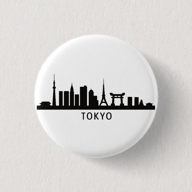 Bóton Redondo 2.54cm Japan Cityscape Travel | Tokyo Skyline Silhouette (Frente)