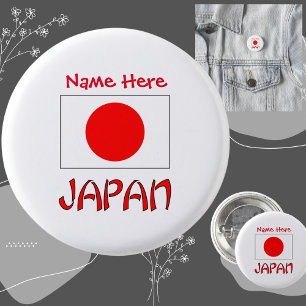 Bóton Redondo 2.54cm Japão e Bandeira Japonesa Vermelha Personalização