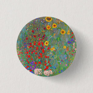 Bóton Redondo 2.54cm Jardim de Fazenda de Gustav Klimt com girassóis