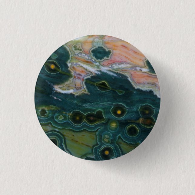 Bóton Redondo 2.54cm Jasper Oceano com Manchas Verdes (Frente)