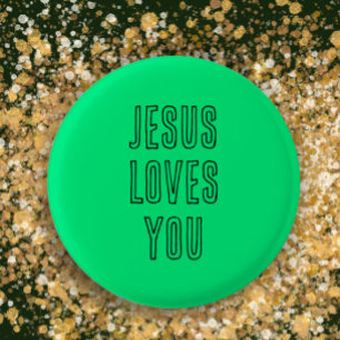 Bóton Redondo 2.54cm Jesus ama você moderno negro e verde personalizado
