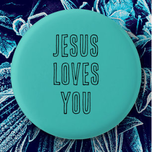 Bóton Redondo 2.54cm Jesus ama você personalizar aqua e preto moderno
