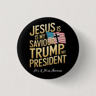 Bóton Redondo 2.54cm Jesus é meu salvador, Trump é meu presidente