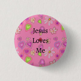 Bóton Redondo 2.54cm Jesus Me Ama Floral Corações Rosa 