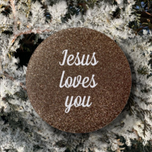 Bóton Redondo 2.54cm Jesus Te Ama Personalizar Faux Glitter Gift