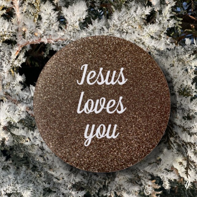 Bóton Redondo 2.54cm Jesus Te Ama Personalizar Faux Glitter Gift (Stylish trendy button customized for you favorite quote.  Jesus loves you elegant chic Christian art)