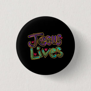Bóton Redondo 2.54cm Jesus Vive Com Corações Vermelhos 