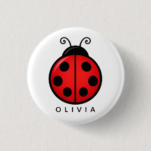 Bóton Redondo 2.54cm Joaninha Vermelha Fofa Arte Gráfica com Nome Perso