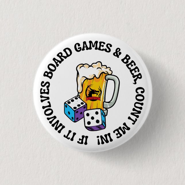 Bóton Redondo 2.54cm Jogos de Tabuleiro e Cerveja (Frente)