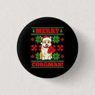 Bóton Redondo 2.54cm Joyeux Noël Corgmas Corgi