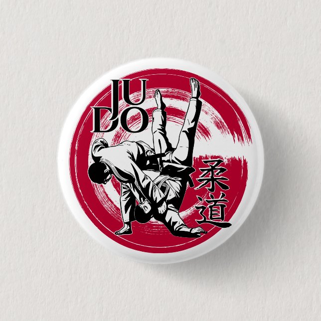 Bóton Redondo 2.54cm Judo Kanji e Rising Sun Throw  (Frente)