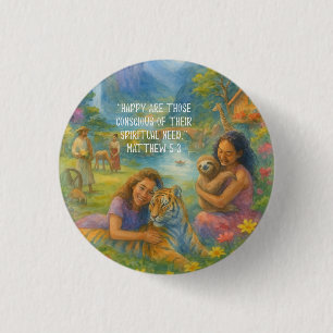 Bóton Redondo 2.54cm JW 2026 Year Text Matthew 5:3 Paraíso Cena