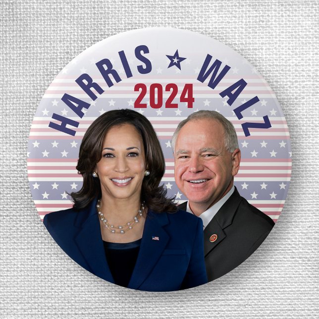 Bóton Redondo 2.54cm Kamala Harris Tim Walz 2024 Presidente Vice Fotos (Criador carregado)