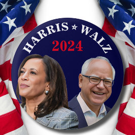 Bóton Redondo 2.54cm Kamala Harris Walz Foto - Presidente Vice Fotos