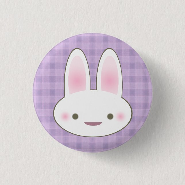 BÓTON REDONDO 2.54CM KAWAII FELIZ BUNNY GINGHAM CUTE FACE (Frente)