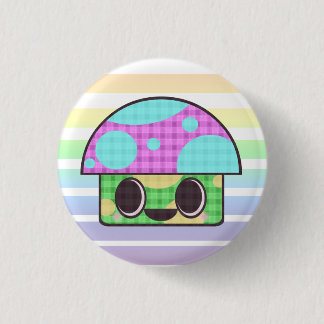 BÓTON REDONDO 2.54CM KAWAII MUSHROOM SHROOM GINGHAM XADREZ DE PATCHWORK