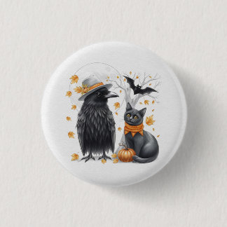 Bóton Redondo 2.54cm Krähe und Katze Halloween Herbst Crow