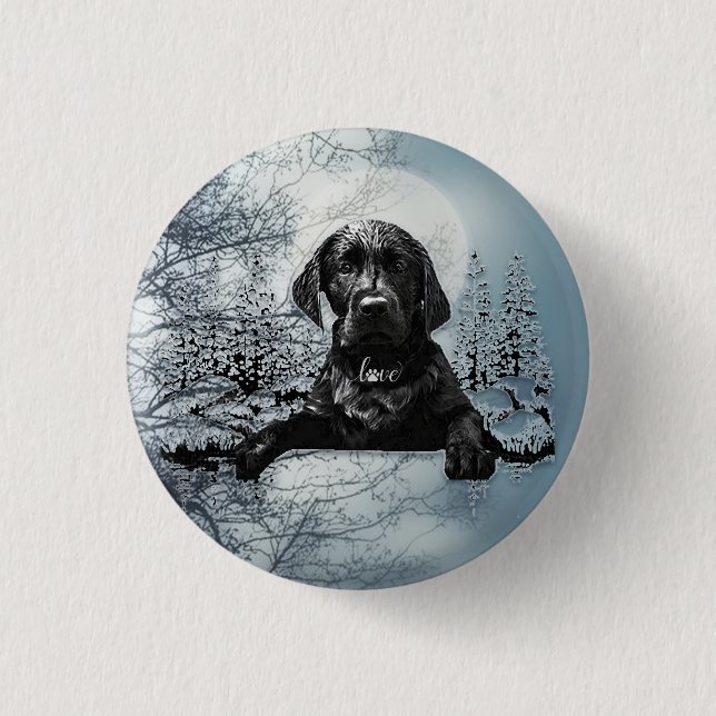 Bóton Redondo 2.54cm Labrador Preto - Lâmina de Labrador Retriever - Ca (Frente)