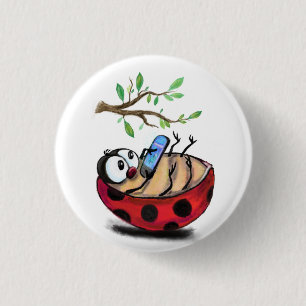 Bóton Redondo 2.54cm Ladybug Feliz por Telefone - Desenho de Cartoon