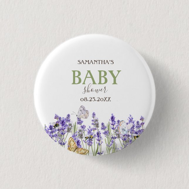 Bóton Redondo 2.54cm Lavander Borboletas Churrasco Botânico para Bebê   (Frente)