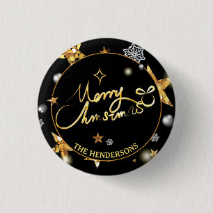 Bóton Redondo 2.54cm Legal Dourada Estrelas Negras Personalizadas Feliz